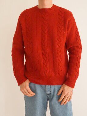 Vintage Cherokee Ruby Braided Cable Knit Fisherman Speckled Wool Blend Sweater L